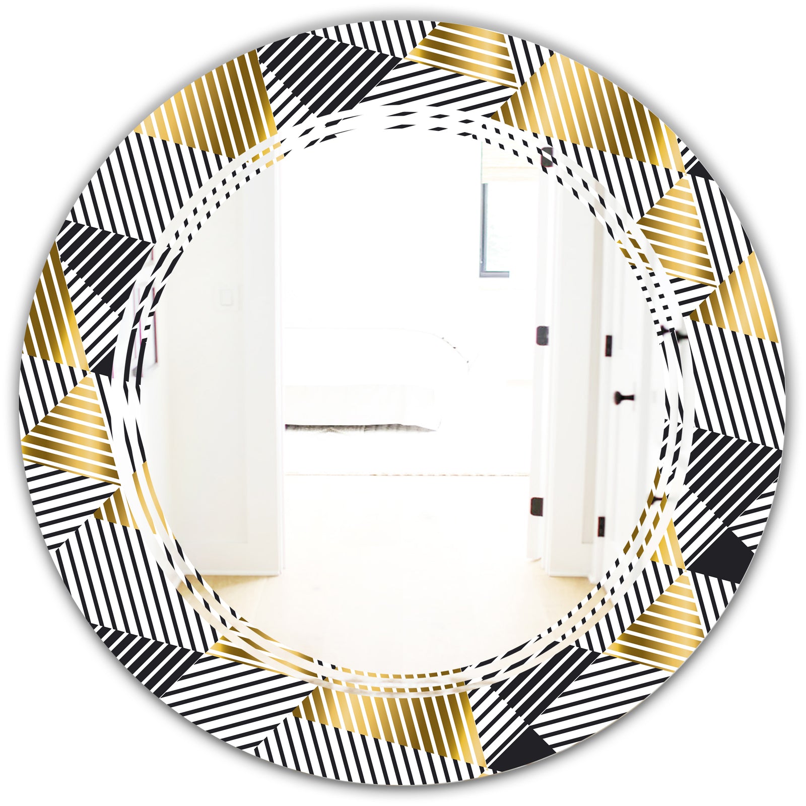 Retro Luxury Waves In Gold and Blue VI - Modern Round or Oval Wall Mirror - Triple C