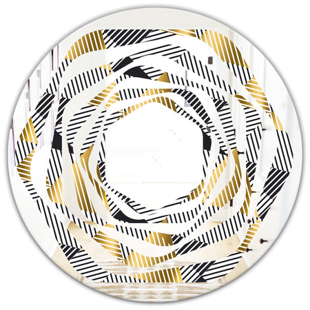 Retro Luxury Waves In Gold and Blue VI - Modern Round or Oval Wall Mirror - Whirl