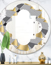 Retro Luxury Waves In Gold and Blue VI - Modern Round or Oval Wall Mirror - Quatrefoil