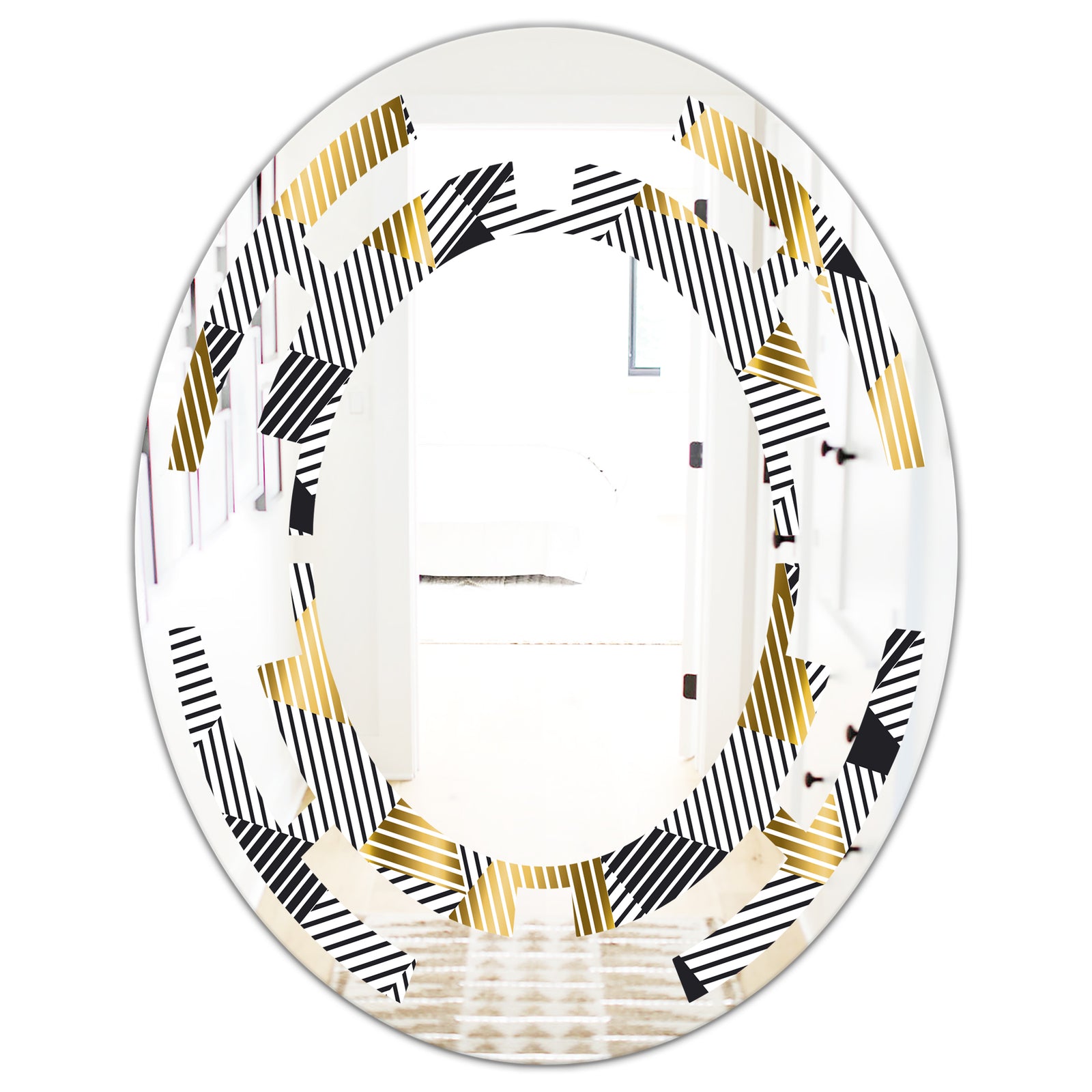 Retro Luxury Waves In Gold and Blue VI - Modern Round or Oval Wall Mirror - Space