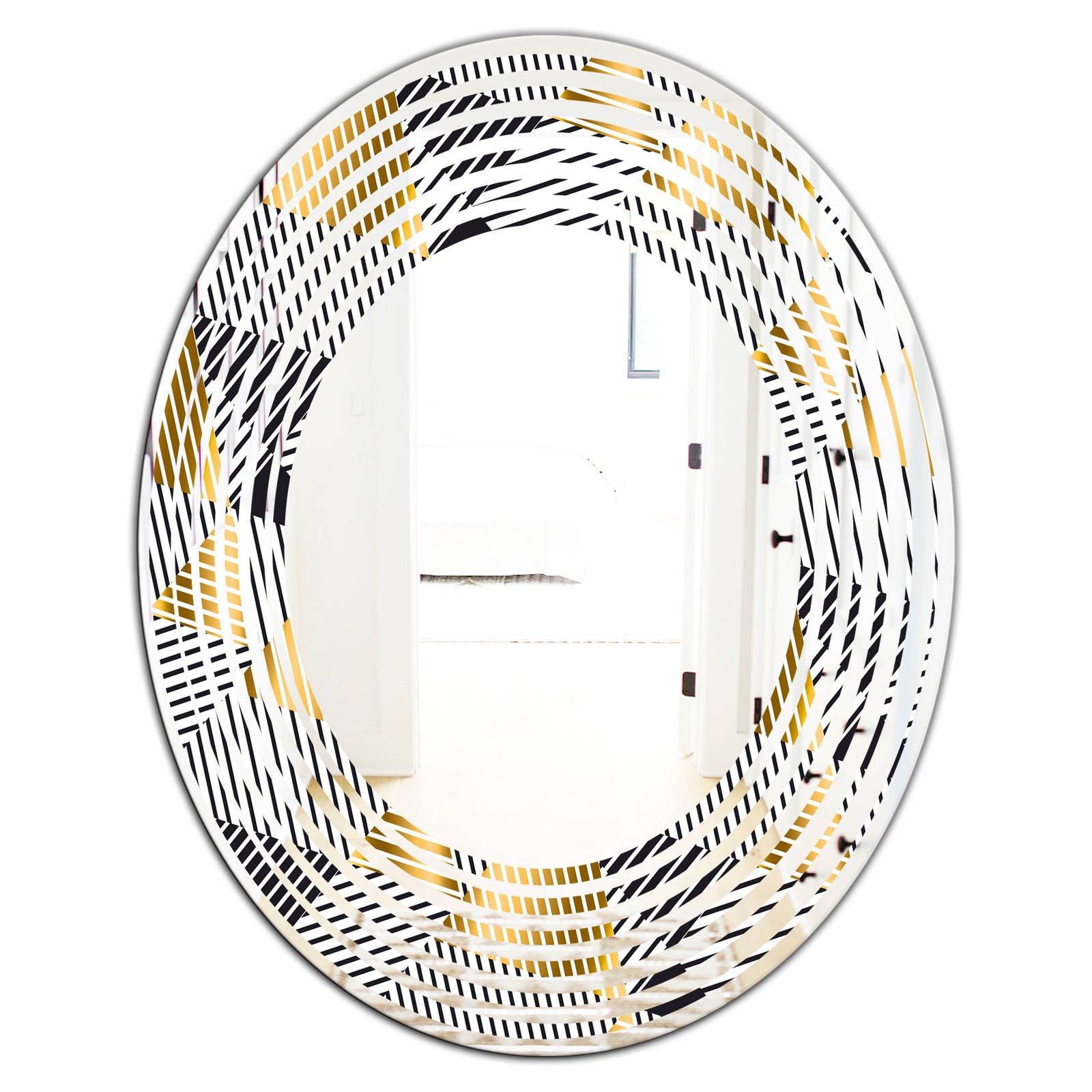 Retro Luxury Waves In Gold and Blue VI - Modern Round or Oval Wall Mirror - Wave