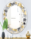 Retro Luxury Waves In Gold and Blue VI - Modern Round or Oval Wall Mirror - Leaves