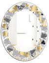 Retro Luxury Waves In Gold and Blue VI - Modern Round or Oval Wall Mirror - Leaves