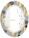 Retro Luxury Waves In Gold and Blue VI - Modern Round or Oval Wall Mirror - Triple C