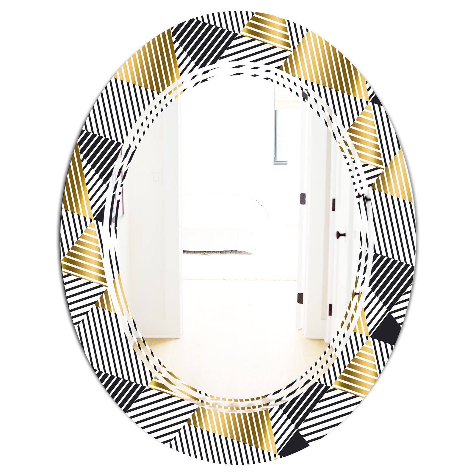 Retro Luxury Waves In Gold and Blue VI - Modern Round or Oval Wall Mirror - Triple C