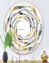 Retro Luxury Waves In Gold and Blue VI - Modern Round or Oval Wall Mirror - Whirl