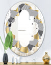 Retro Luxury Waves In Gold and Blue VI - Modern Round or Oval Wall Mirror - Quatrefoil