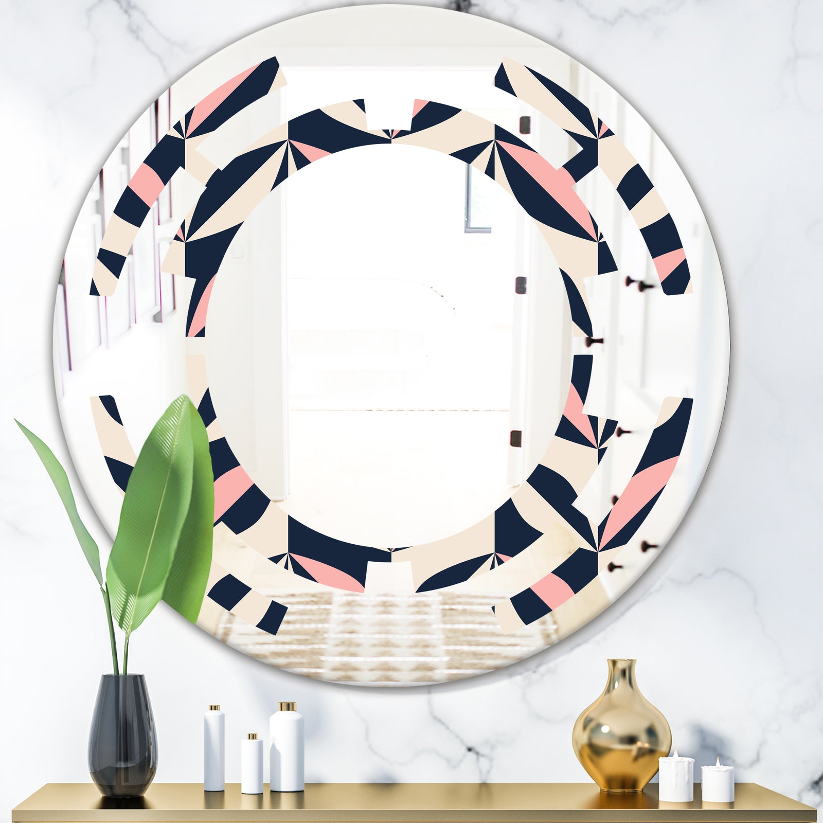 Floral Retro Botanical Pattern III - Modern Round or Oval Wall Mirror - Space