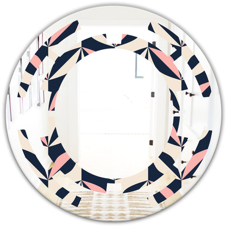 Floral Retro Botanical Pattern III - Modern Round or Oval Wall Mirror - Space