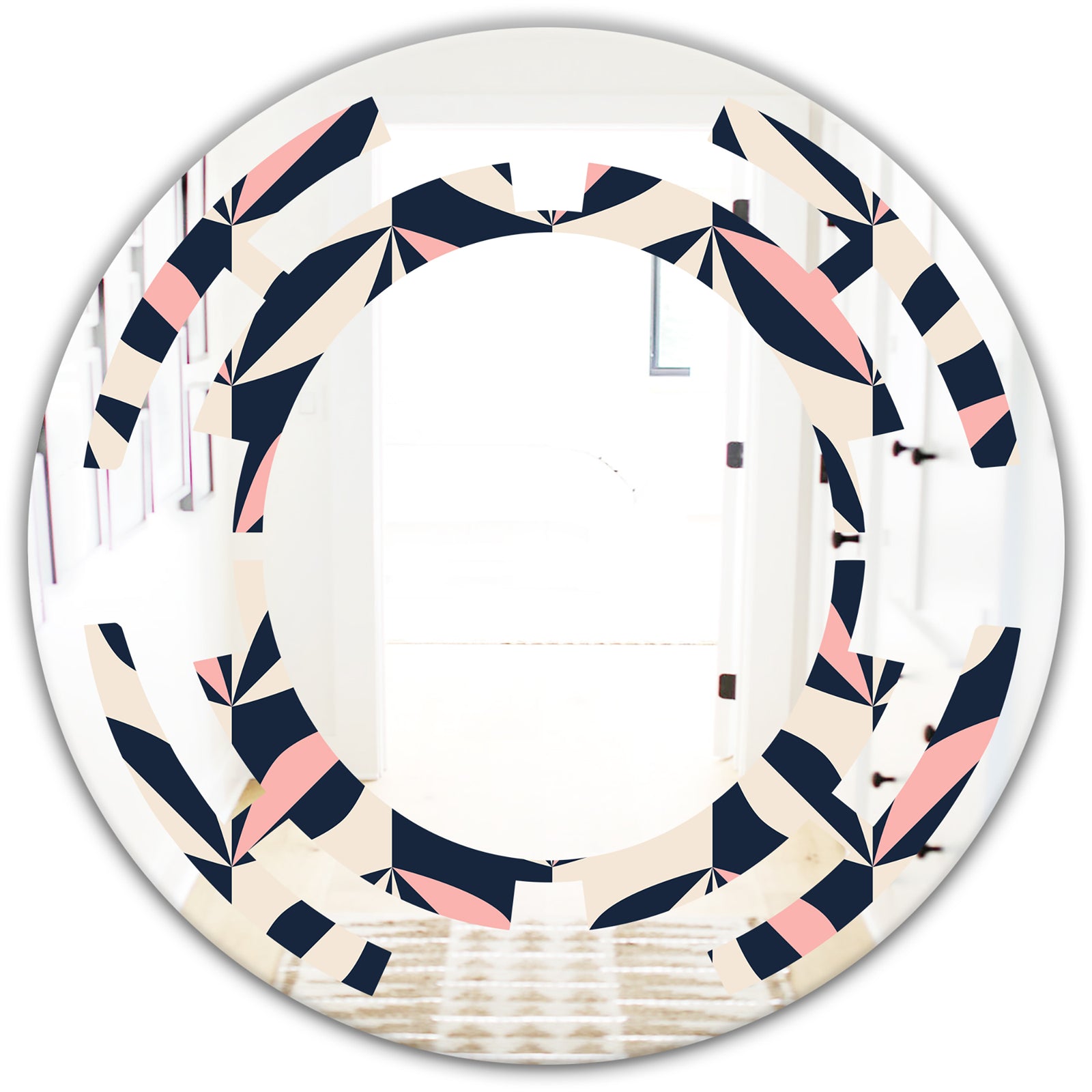 Floral Retro Botanical Pattern III - Modern Round or Oval Wall Mirror - Space