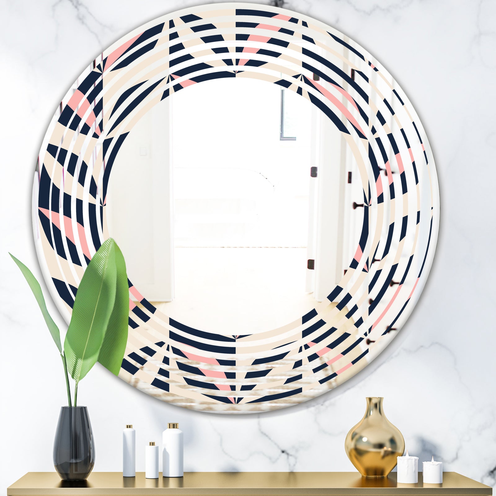 Floral Retro Botanical Pattern III - Modern Round or Oval Wall Mirror - Wave
