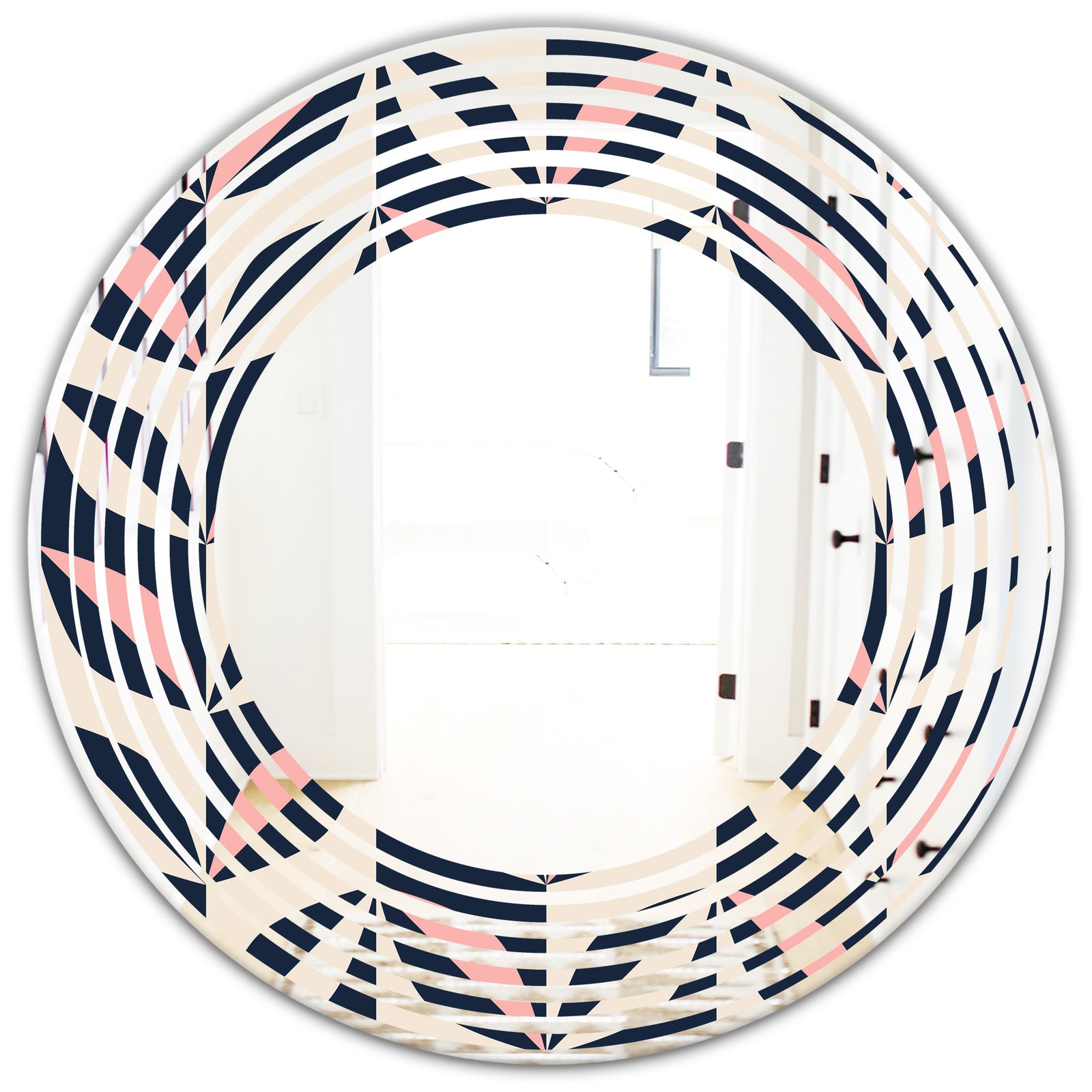 Floral Retro Botanical Pattern III - Modern Round or Oval Wall Mirror - Wave