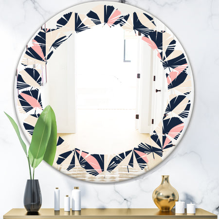 Floral Retro Botanical Pattern III - Modern Round or Oval Wall Mirror - Leaves