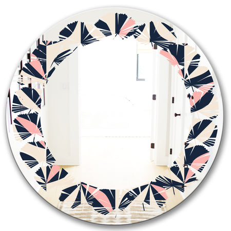 Floral Retro Botanical Pattern III - Modern Round or Oval Wall Mirror - Leaves