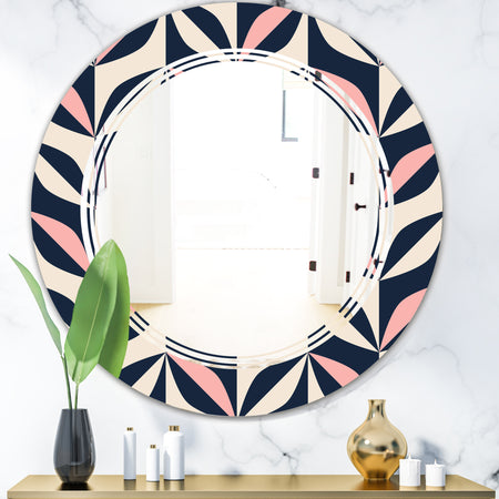 Floral Retro Botanical Pattern III - Modern Round or Oval Wall Mirror - Triple C