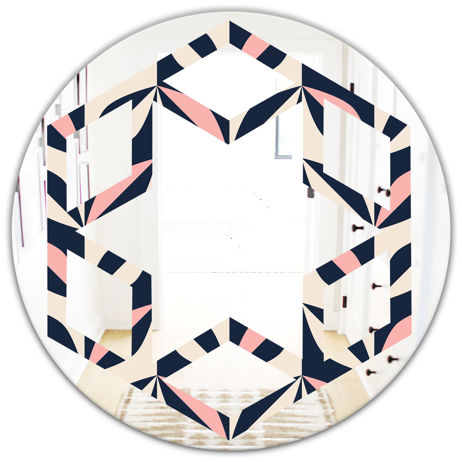 Floral Retro Botanical Pattern III - Modern Round or Oval Wall Mirror - Hexagon Star