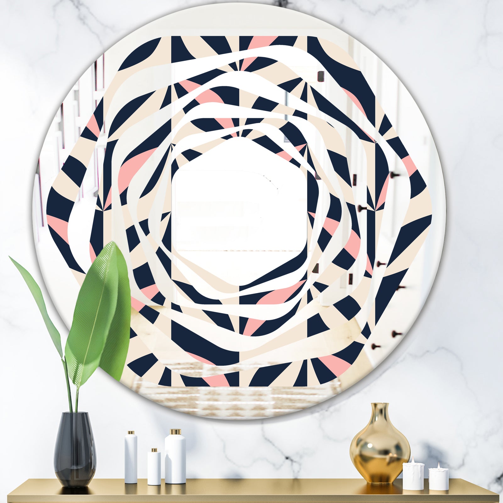 Floral Retro Botanical Pattern III - Modern Round or Oval Wall Mirror - Whirl