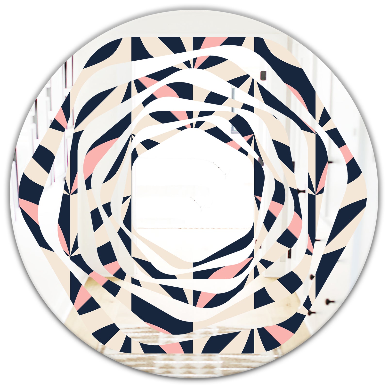 Floral Retro Botanical Pattern III - Modern Round or Oval Wall Mirror - Whirl