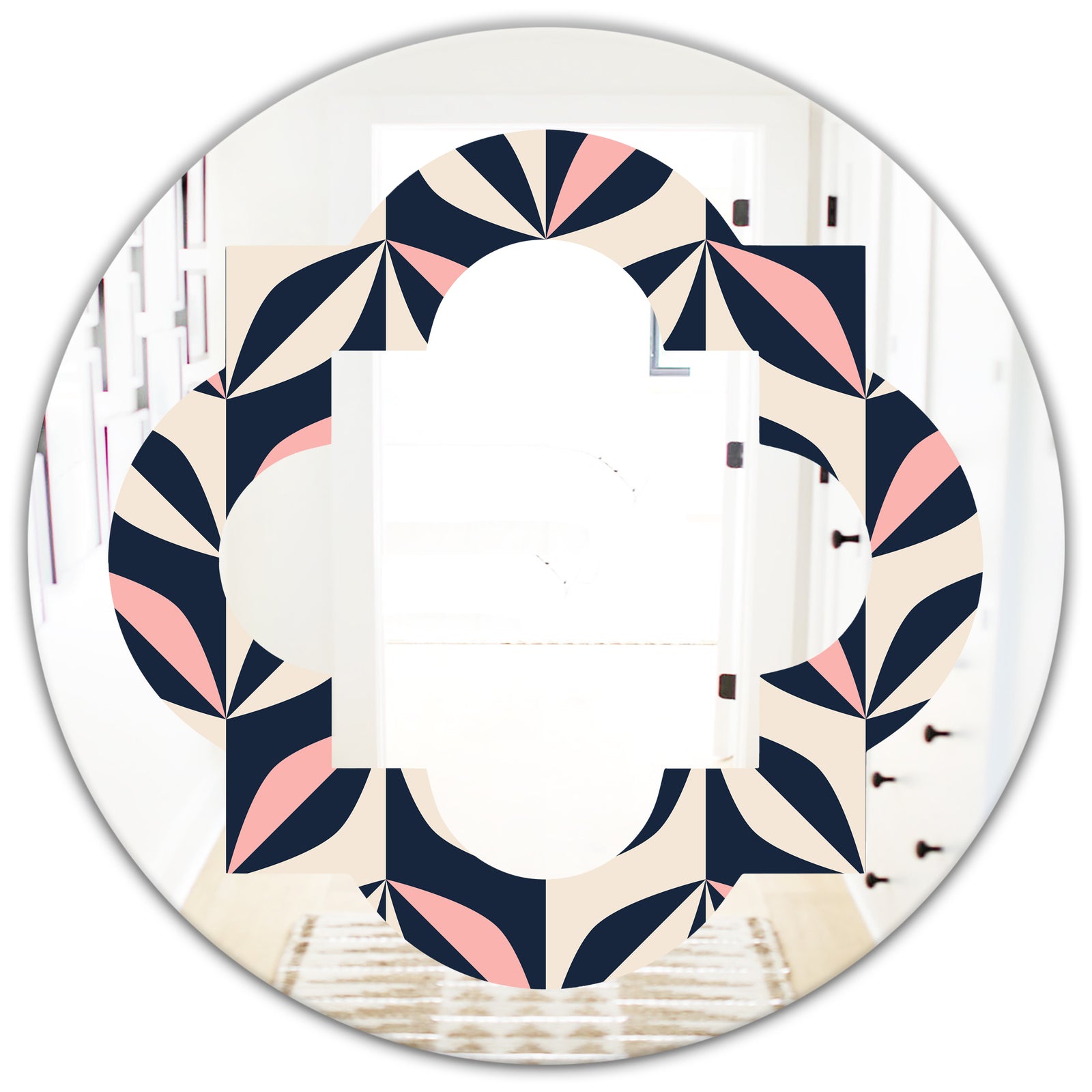Floral Retro Botanical Pattern III - Modern Round or Oval Wall Mirror - Quatrefoil