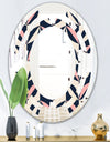 Floral Retro Botanical Pattern III - Modern Round or Oval Wall Mirror - Space