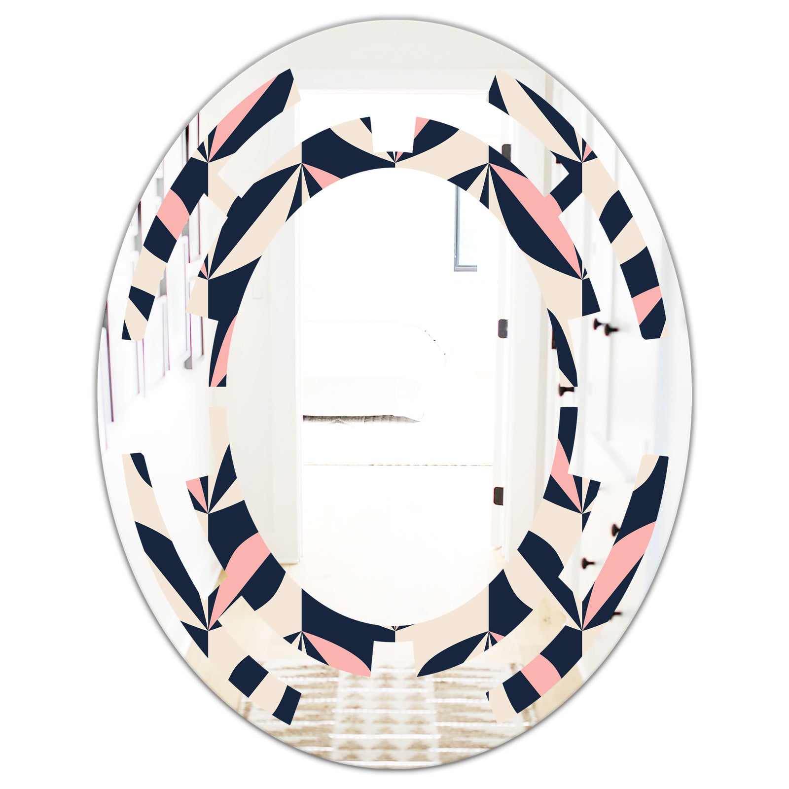 Floral Retro Botanical Pattern III - Modern Round or Oval Wall Mirror - Space