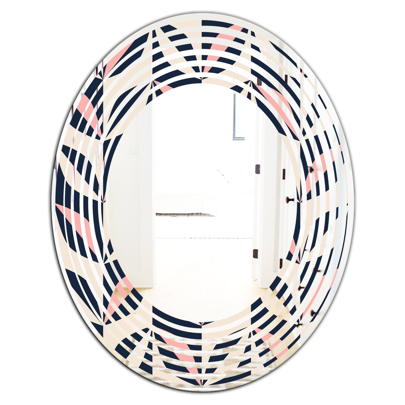 Floral Retro Botanical Pattern III - Modern Round or Oval Wall Mirror - Wave