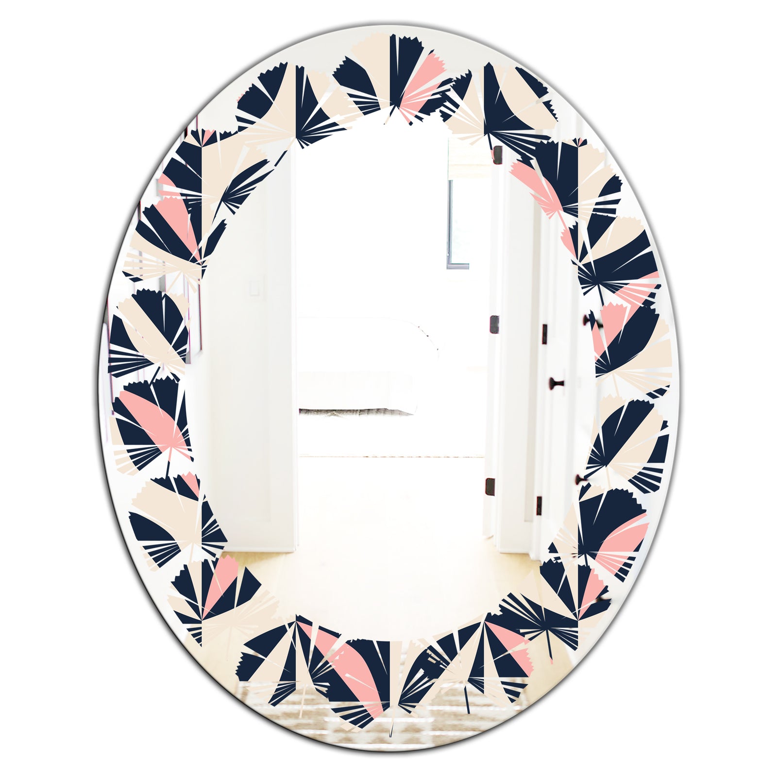 Floral Retro Botanical Pattern III - Modern Round or Oval Wall Mirror - Leaves