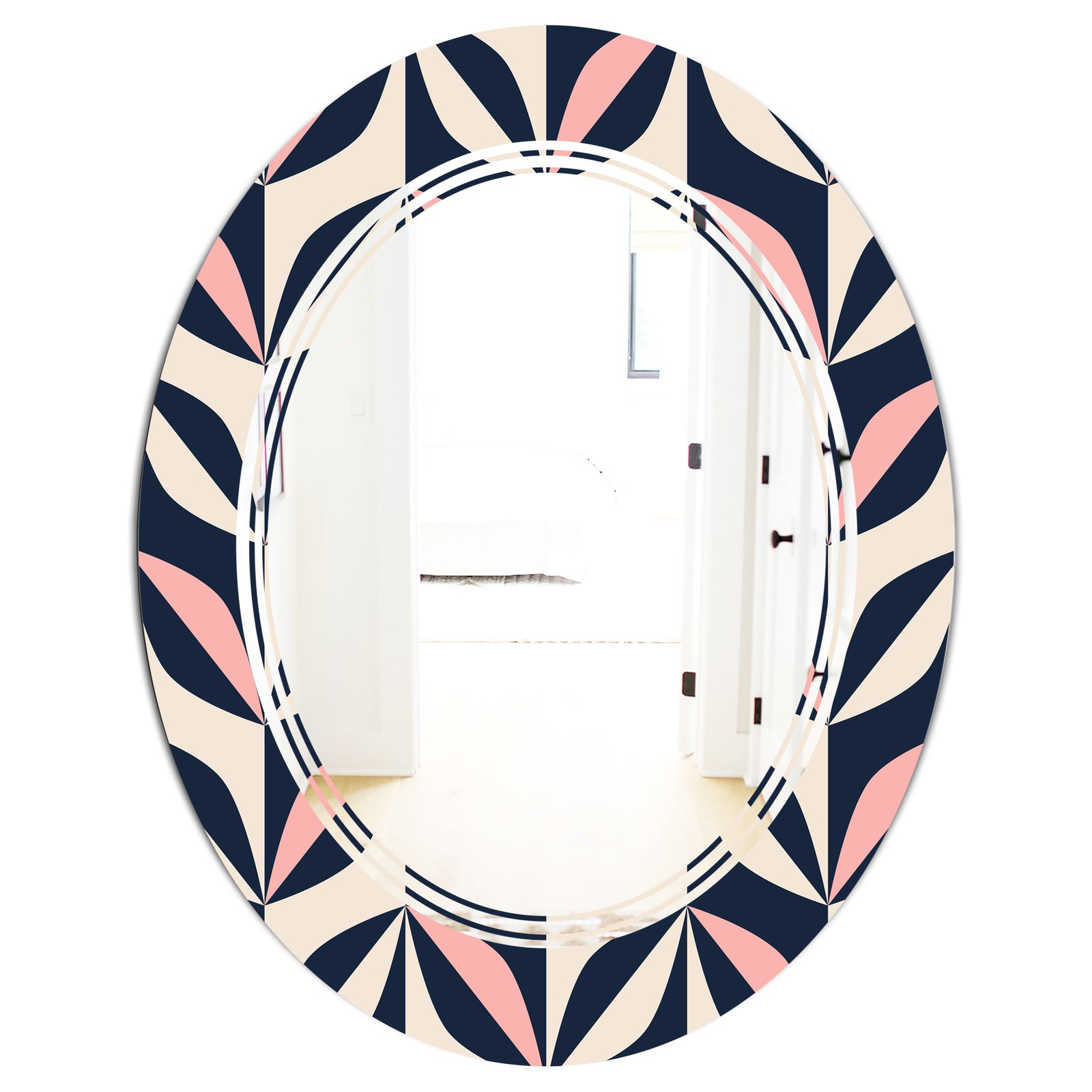 Floral Retro Botanical Pattern III - Modern Round or Oval Wall Mirror - Triple C