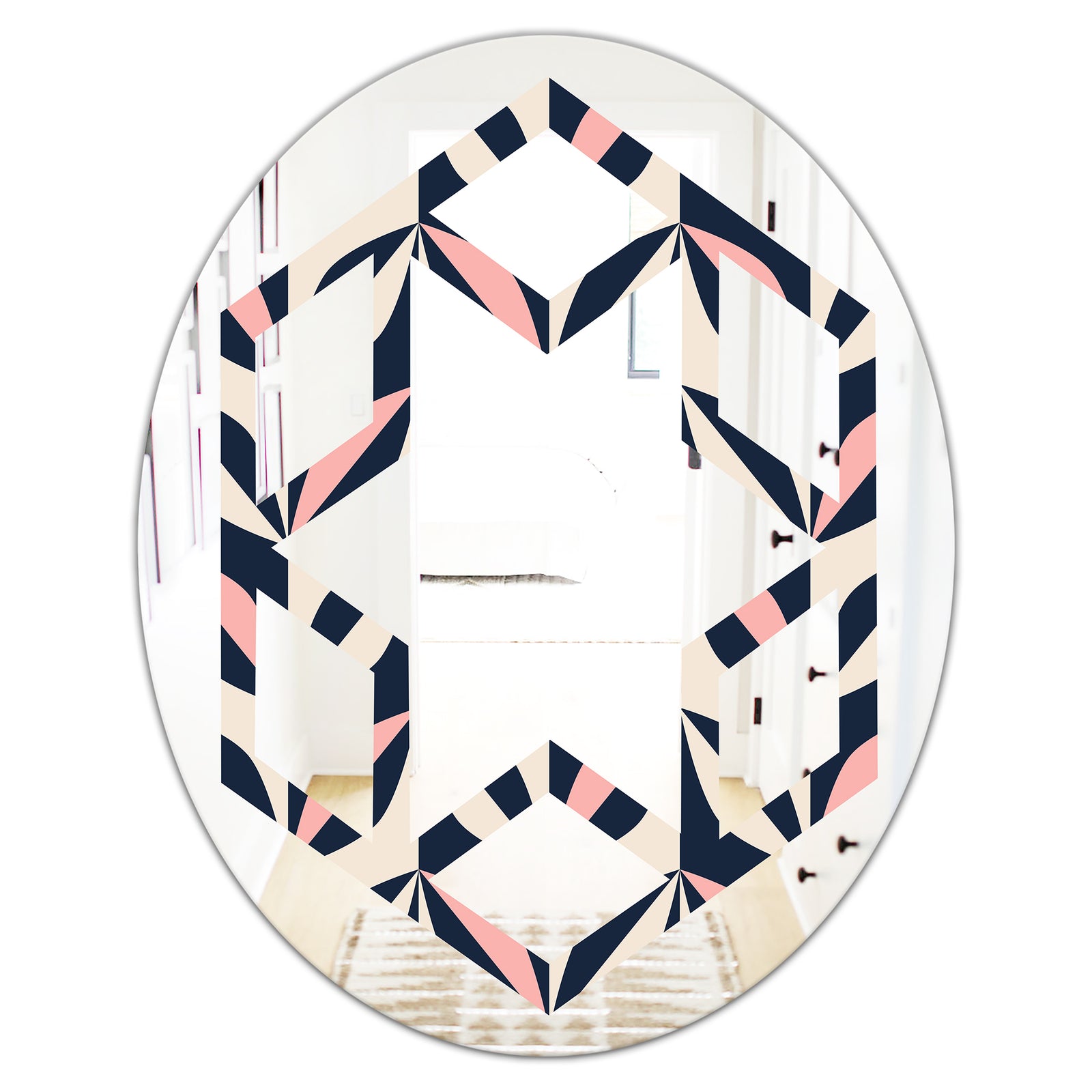Floral Retro Botanical Pattern III - Modern Round or Oval Wall Mirror - Hexagon Star