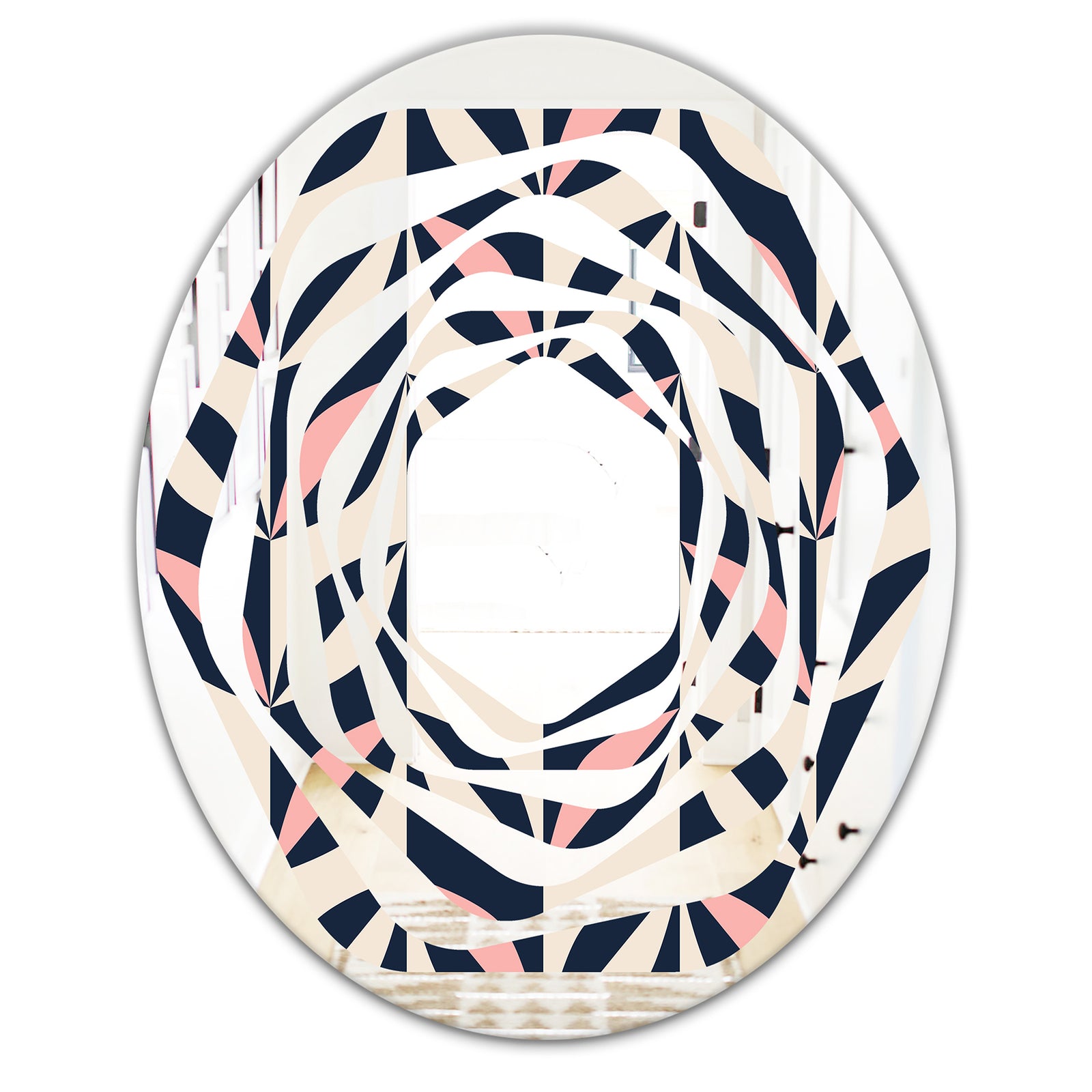 Floral Retro Botanical Pattern III - Modern Round or Oval Wall Mirror - Whirl