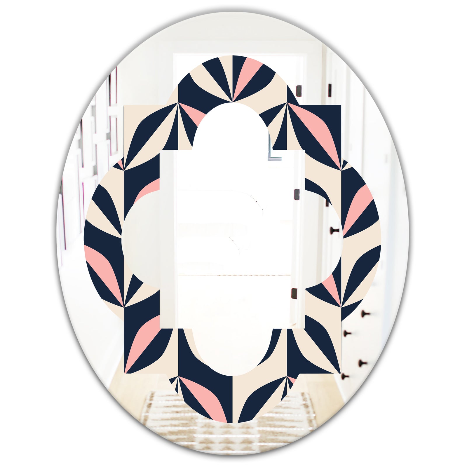 Floral Retro Botanical Pattern III - Modern Round or Oval Wall Mirror - Quatrefoil