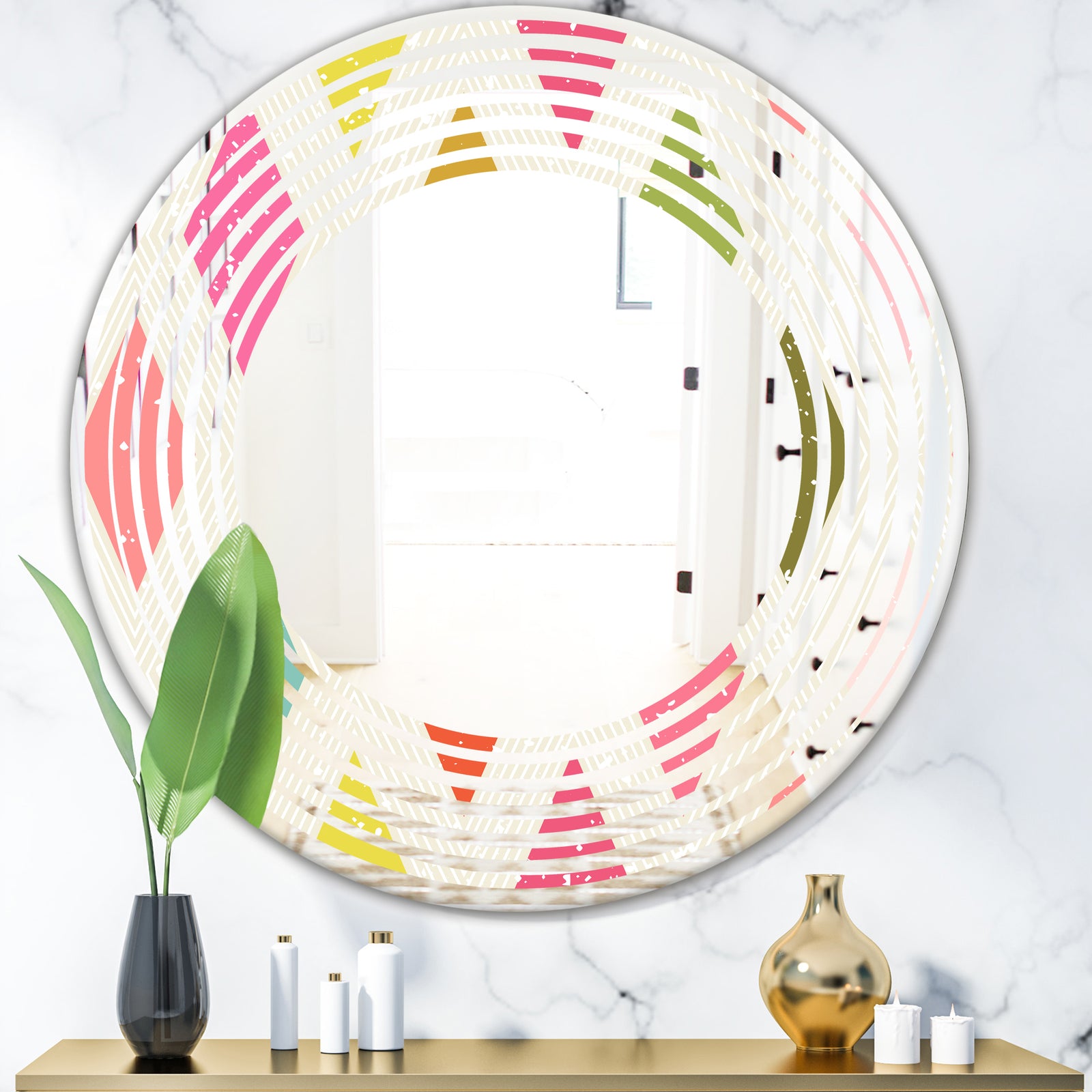 Diamond Retro III - Modern Round or Oval Wall Mirror - Wave