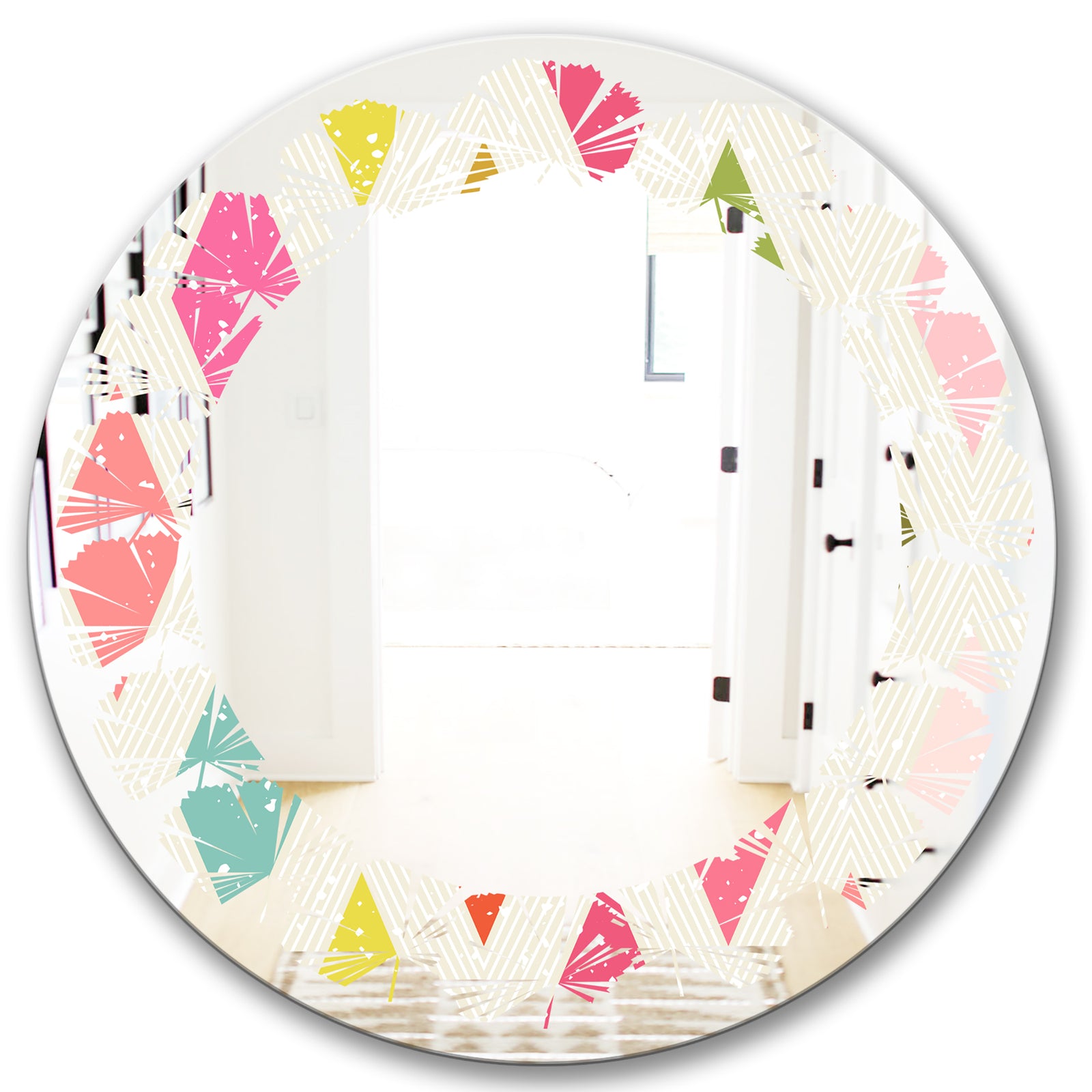 Diamond Retro III - Modern Round or Oval Wall Mirror - Leaves