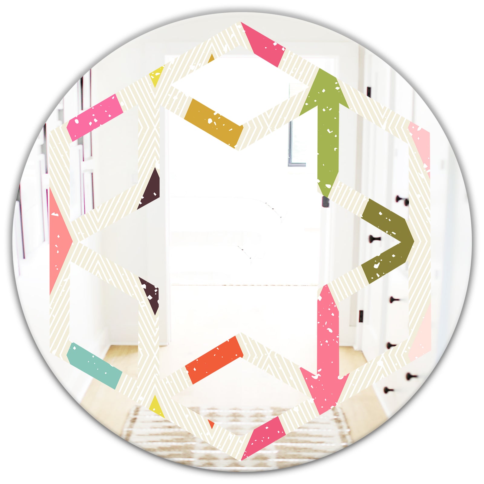 Diamond Retro III - Modern Round or Oval Wall Mirror - Hexagon Star