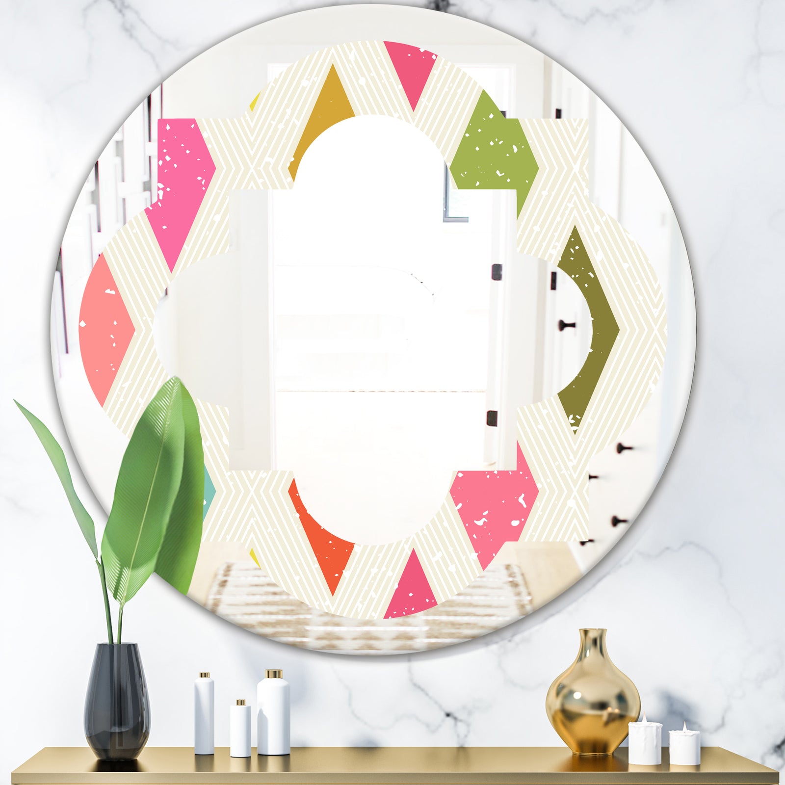 Diamond Retro III - Modern Round or Oval Wall Mirror - Quatrefoil