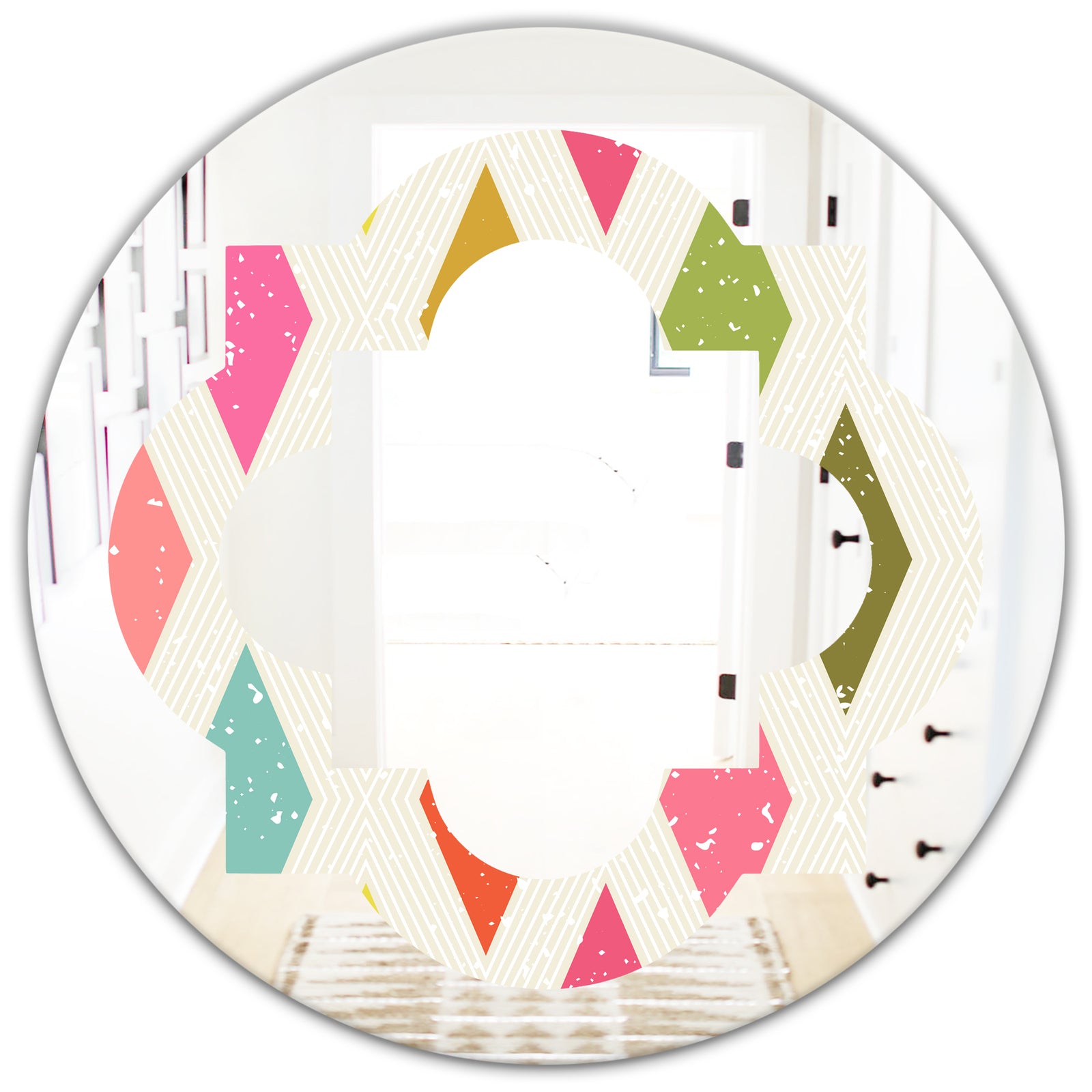Diamond Retro III - Modern Round or Oval Wall Mirror - Quatrefoil