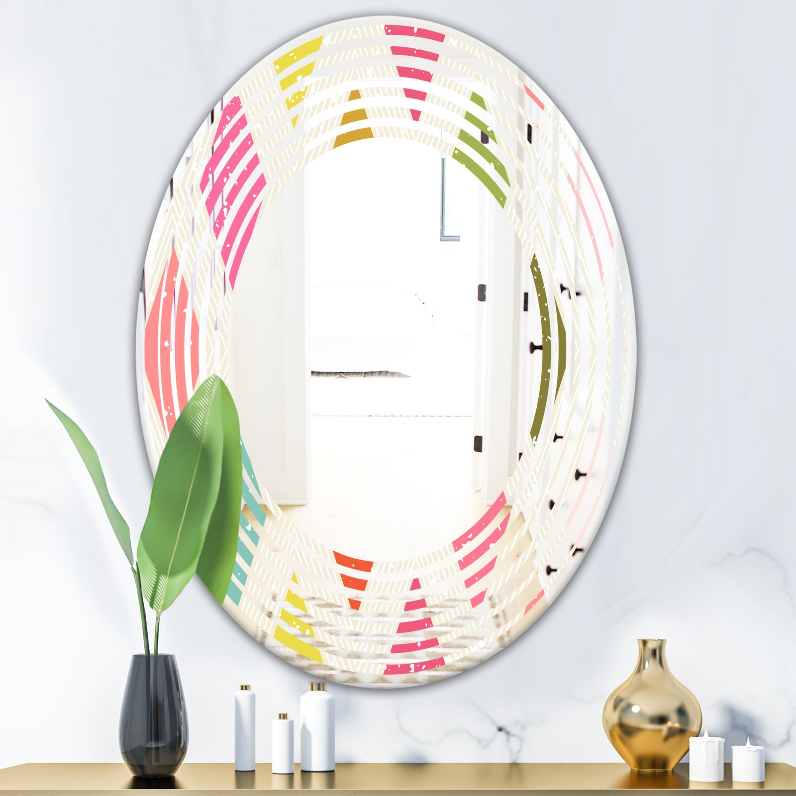 Diamond Retro III - Modern Round or Oval Wall Mirror - Wave