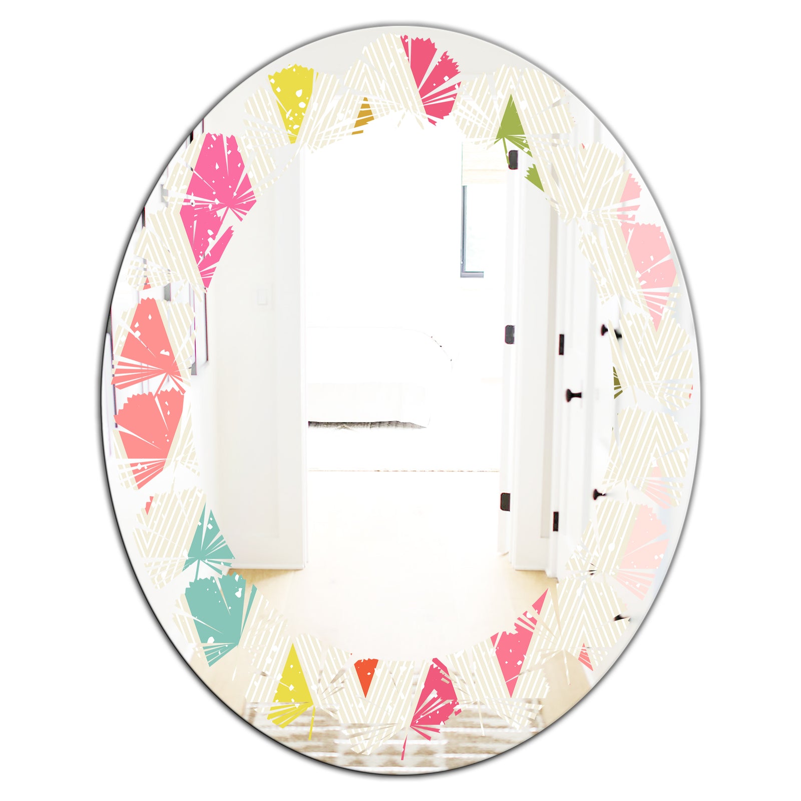 Diamond Retro III - Modern Round or Oval Wall Mirror - Leaves