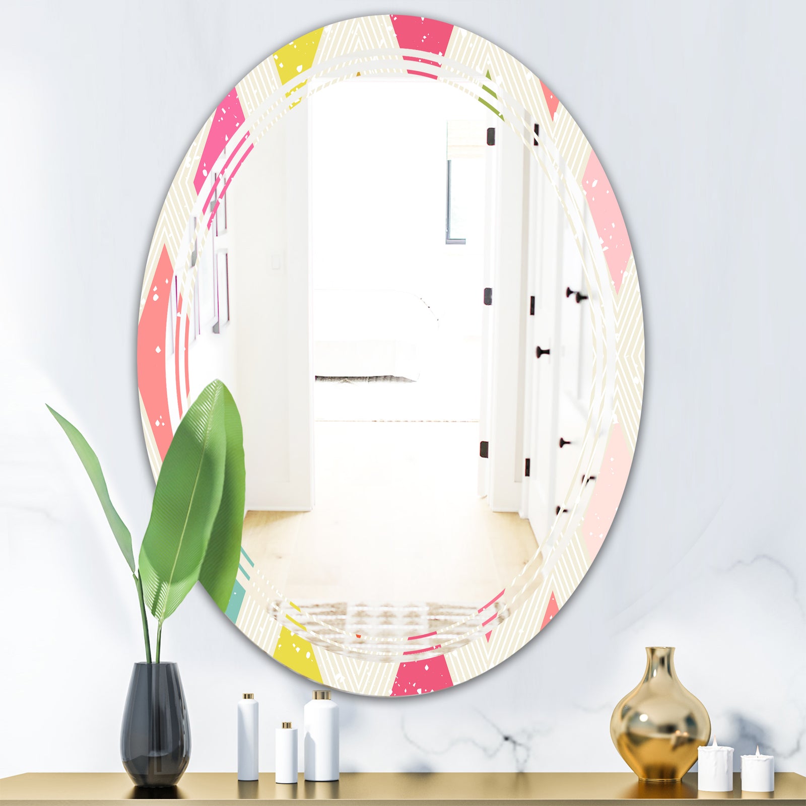 Diamond Retro III - Modern Round or Oval Wall Mirror - Triple C