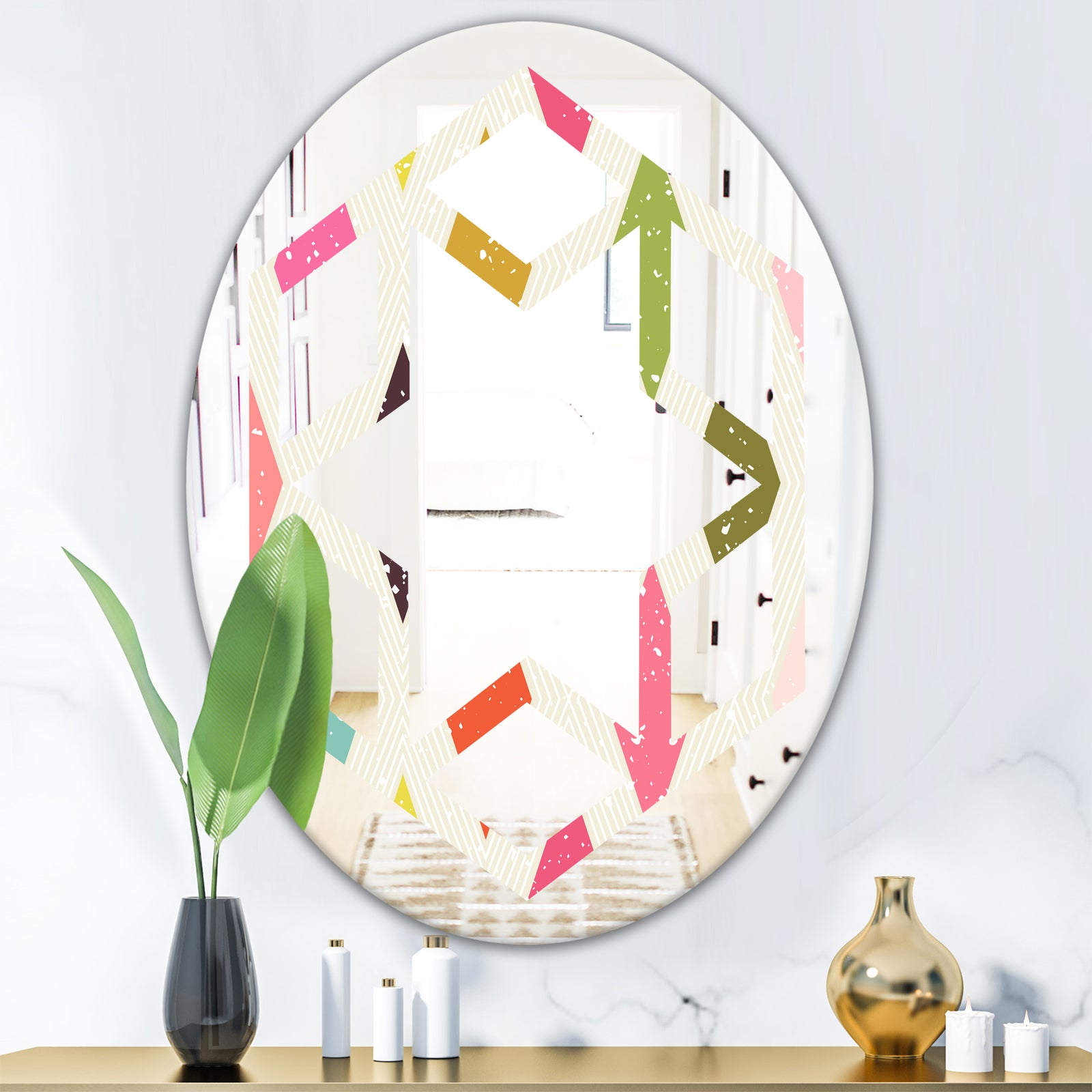 Diamond Retro III - Modern Round or Oval Wall Mirror - Hexagon Star