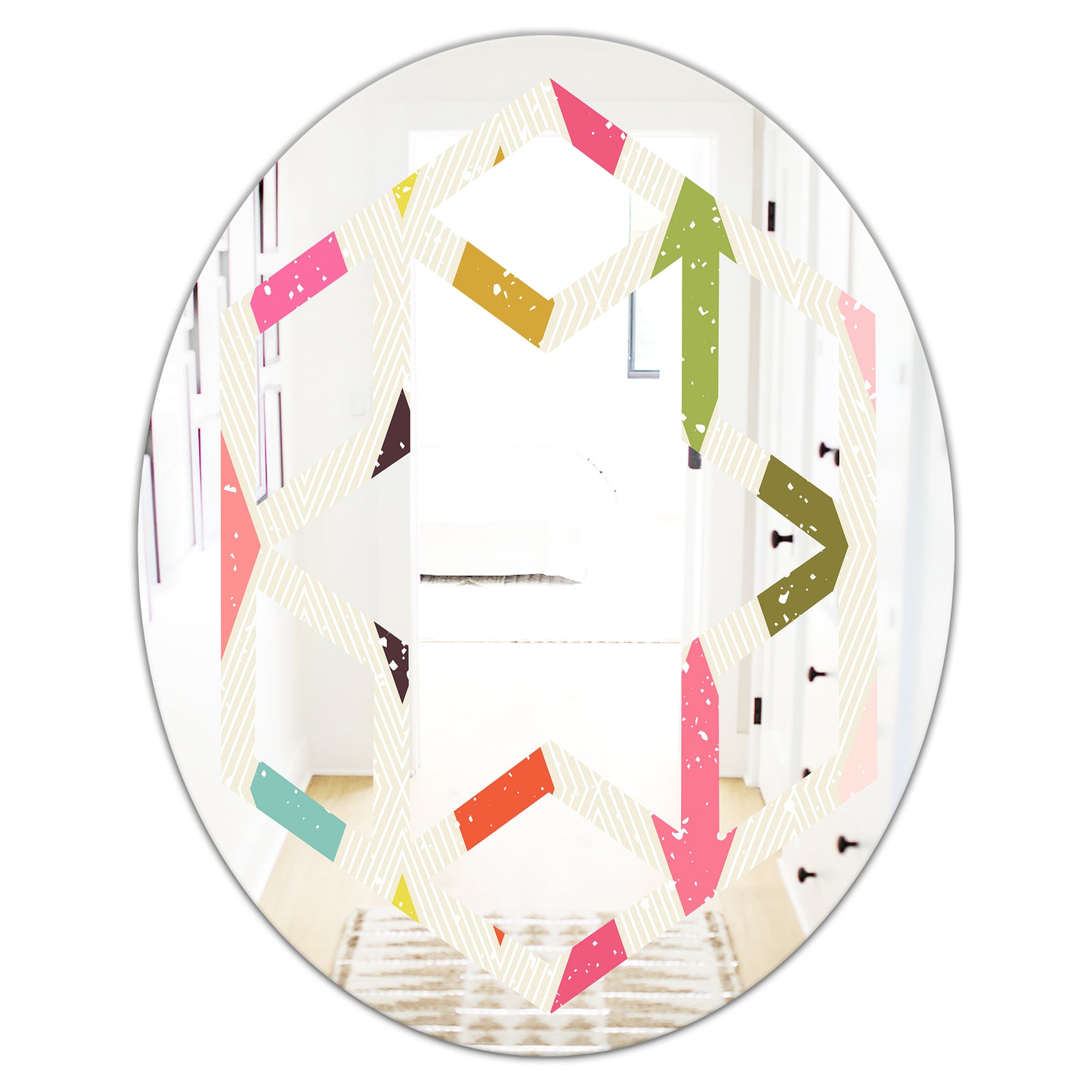 Diamond Retro III - Modern Round or Oval Wall Mirror - Hexagon Star