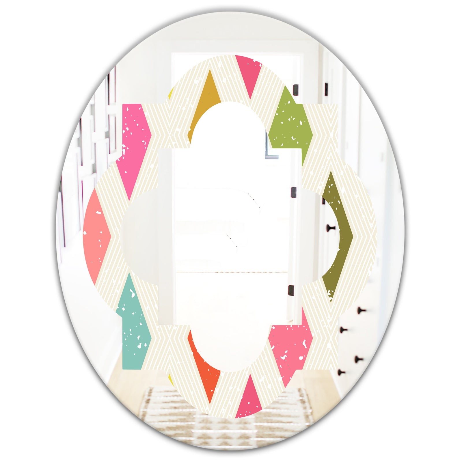Diamond Retro III - Modern Round or Oval Wall Mirror - Quatrefoil