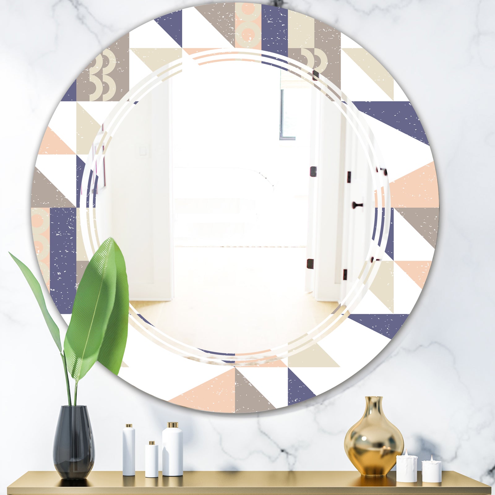 Retro Geometric Design X - Modern Round or Oval Wall Mirror - Triple C