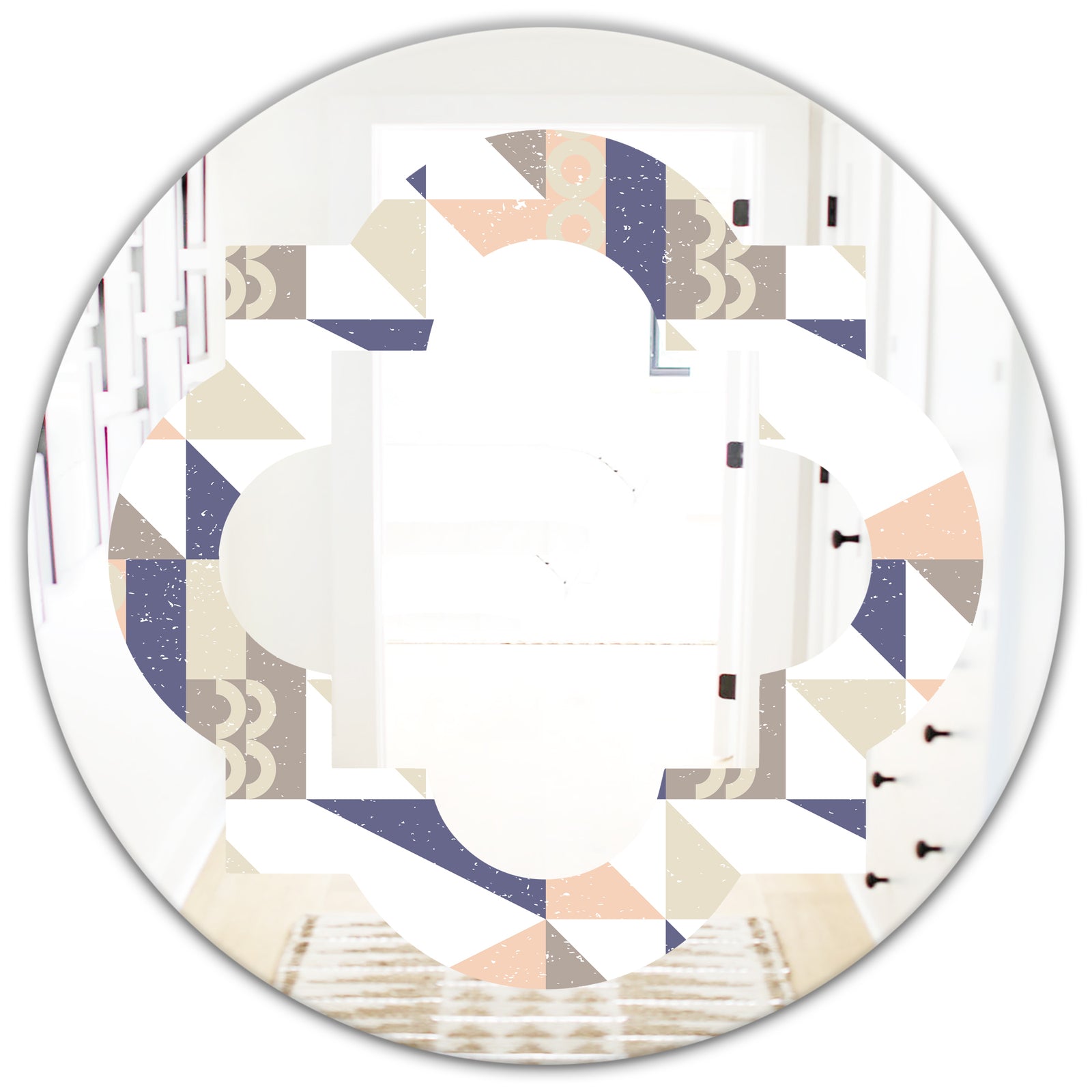 Retro Geometric Design X - Modern Round or Oval Wall Mirror - Quatrefoil