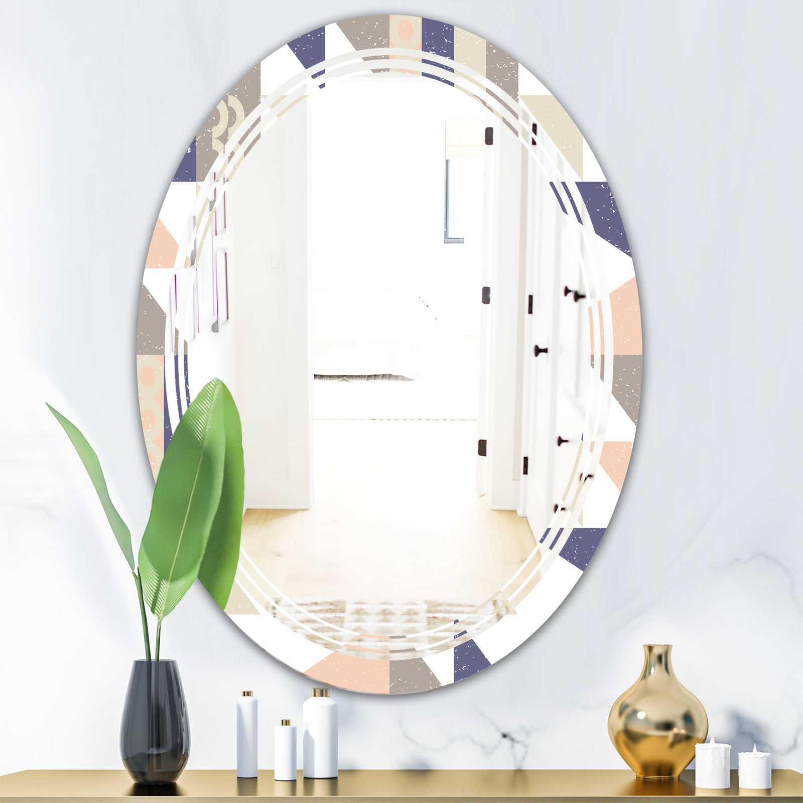 Retro Geometric Design X - Modern Round or Oval Wall Mirror - Triple C