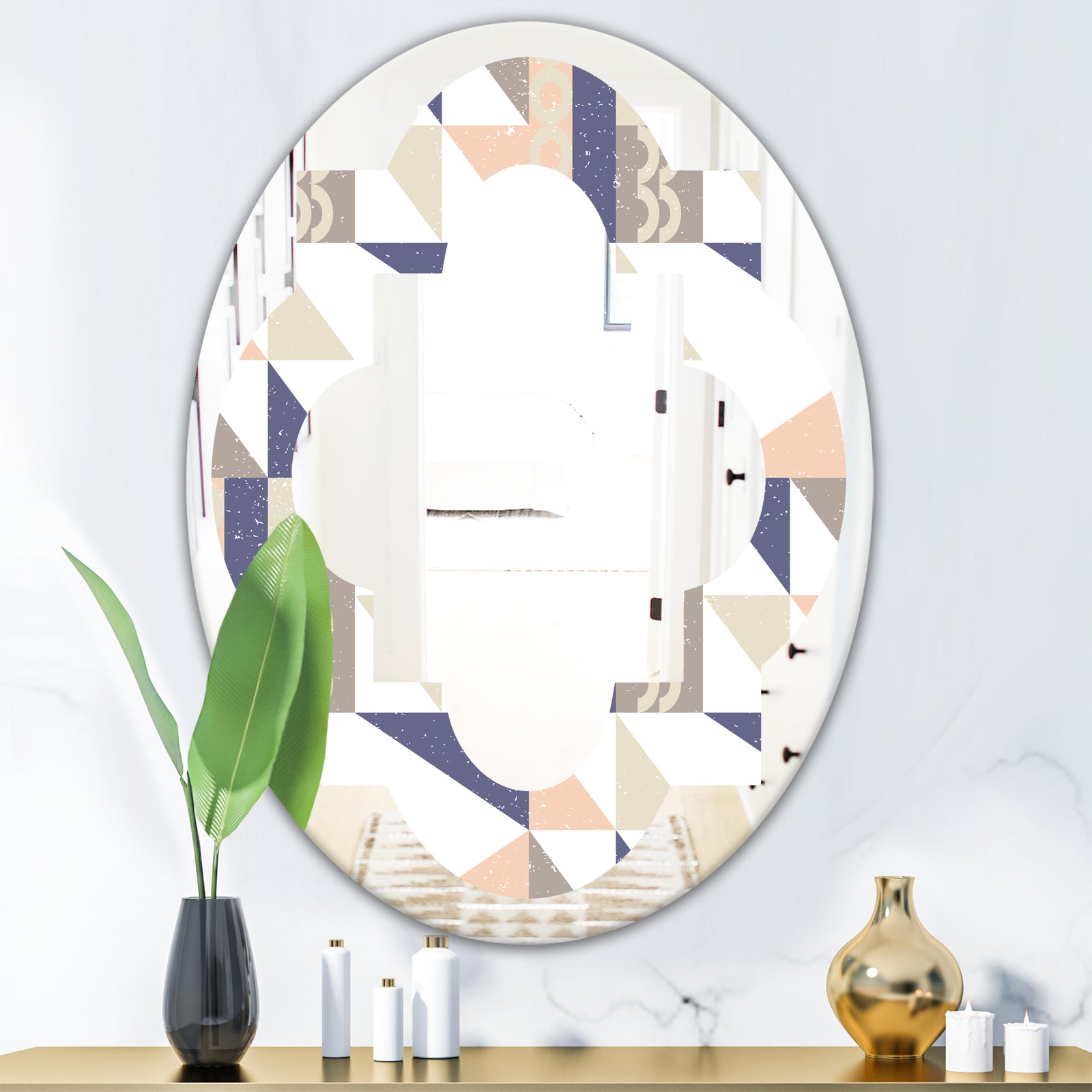 Retro Geometric Design X - Modern Round or Oval Wall Mirror - Quatrefoil