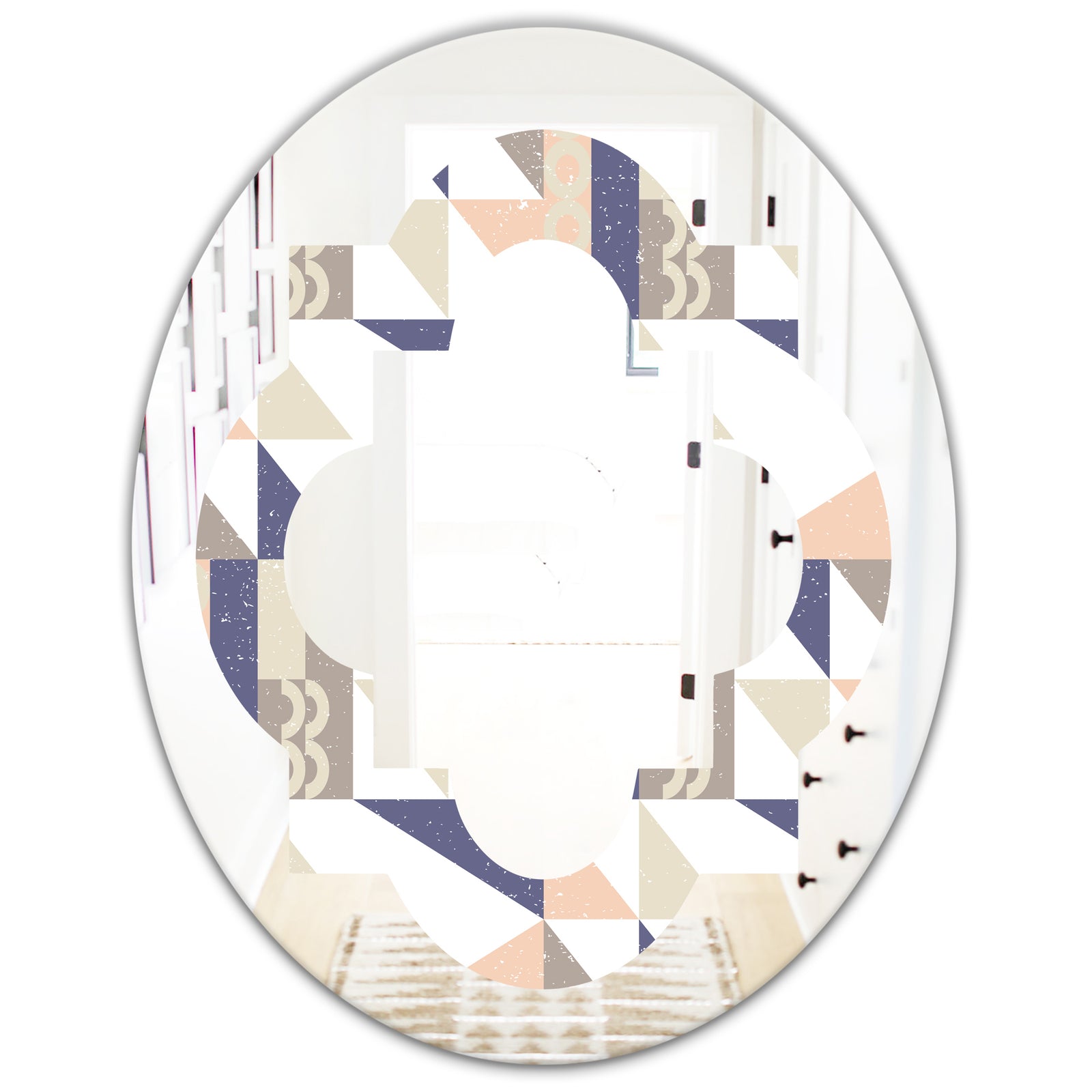 Retro Geometric Design X - Modern Round or Oval Wall Mirror - Quatrefoil