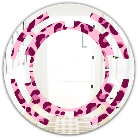Pink Leopard Pattern - Modern Round or Oval Wall Mirror - Space