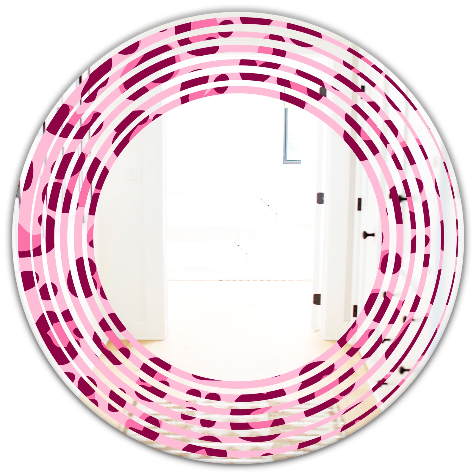 Pink Leopard Pattern - Modern Round or Oval Wall Mirror - Wave