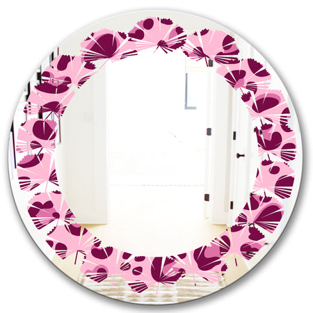 Pink Leopard Pattern - Modern Round or Oval Wall Mirror - Leaves